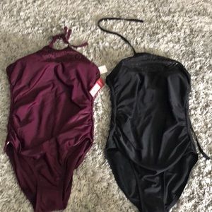 Merona one piece swimsuit NWT plum and black